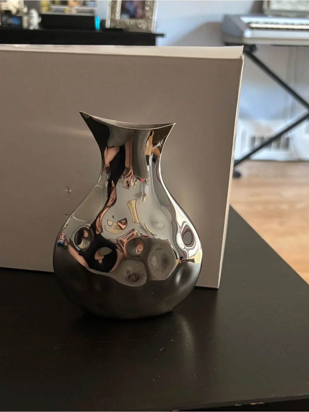 Mary Jurek Silver Reflective Bulb-Shaped Bud Vase